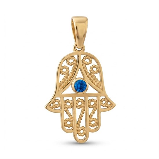 Mavi Taşlı Fatma Ana Eli 14 Ayar Kolye Ucu