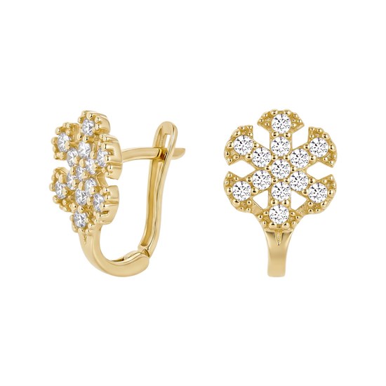 Beyaz Taşlı Kartanesi Modeli Klips Kilitli Çocuk Küpe 14 Ayar Altın