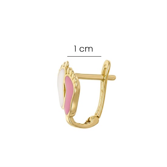 Beyaz Pembe Mineli Ayakizi Modeli Klips Kilitli Çocuk Küpe 14 Ayar Altın