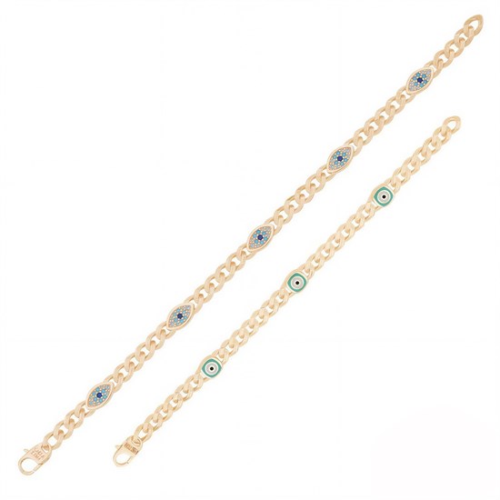 Anne Çocuk Nazar Boncuklu Gurmet Altın Bileklik