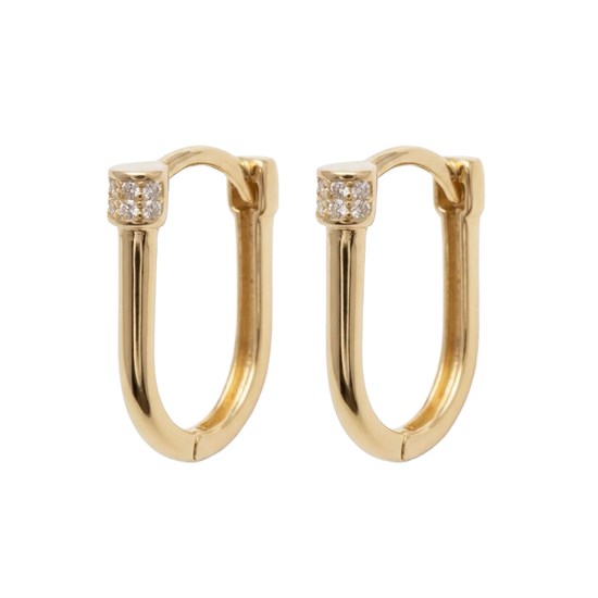 Taşlı Tasarım Küpe 1.5 Cm 14 Ayar Altın