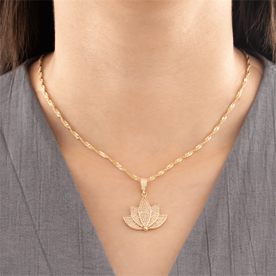 Taşlı Lotus 14 Ayar Altın Kolye