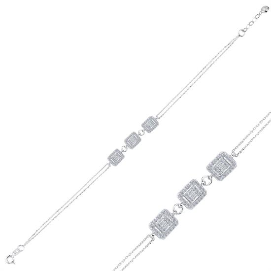 3 Baget Taşlı 14 Ayar Altın Bileklik