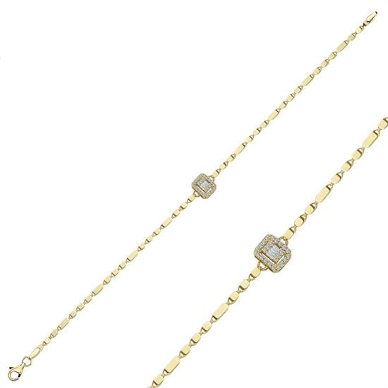 Baget Taşlı Sarı 14 Ayar Altın Bileklik