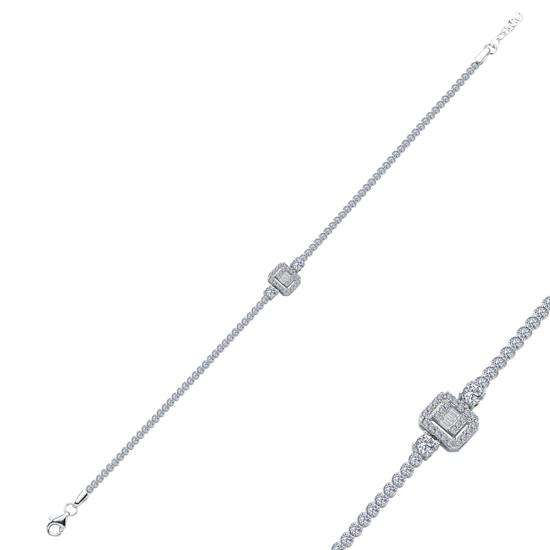 Altın Baget Sıra Taşlı 14 Ayar Bileklik