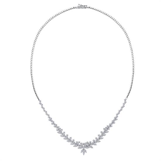 Taşlı Kolye 14 Ayar Beyaz Altın