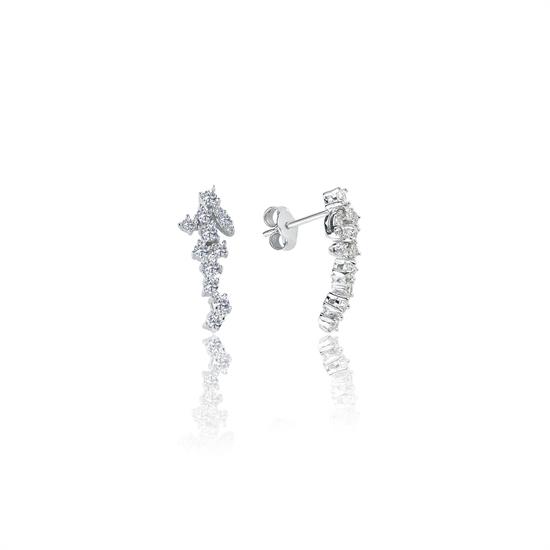 Sallantılı 14 Ayar Beyaz Altın Taşlı Küpe