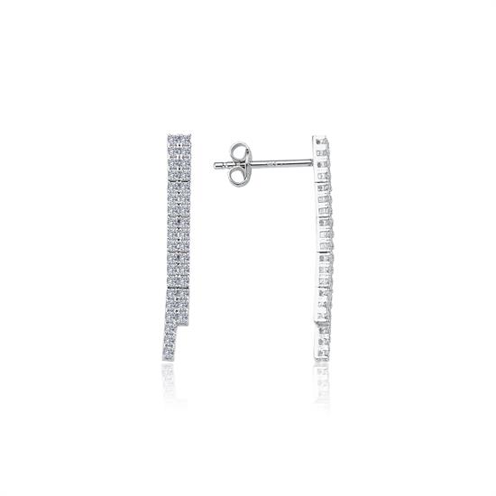 Taşlı Küpe 14 Ayar Beyaz Altın