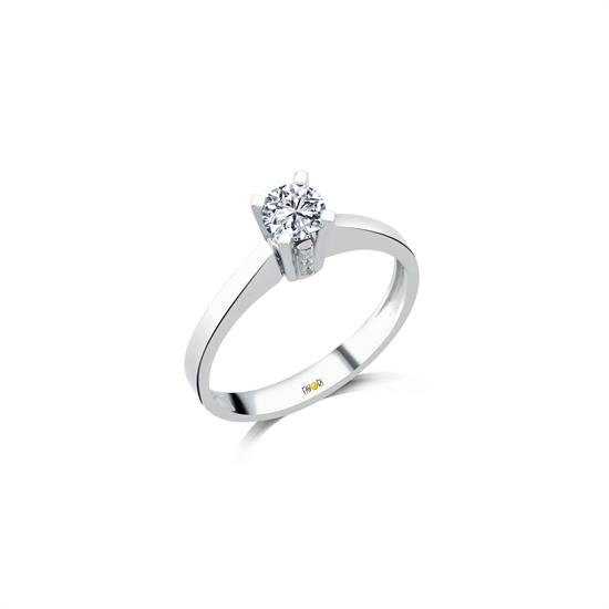 Beyaz Altın Tektaş Yüzük 14 Ayar