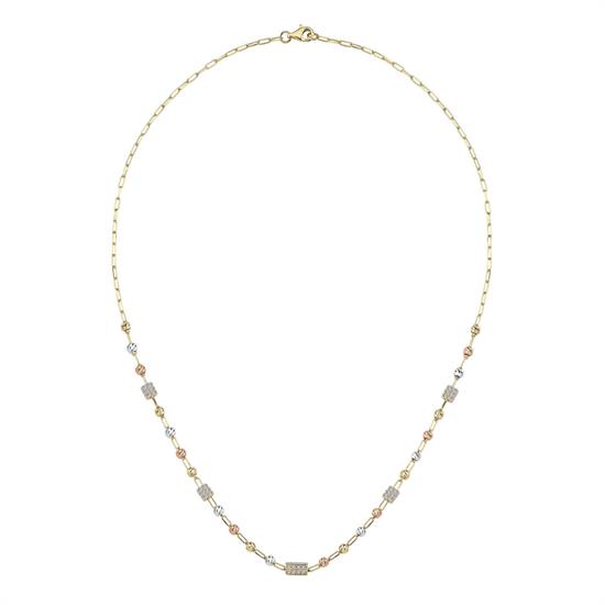 Üç Renk Dorika Taşlı Kolye 14 Ayar Altın