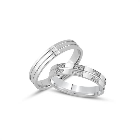 İçi Boş Beyaz Altın Tasarım Çift Alyans