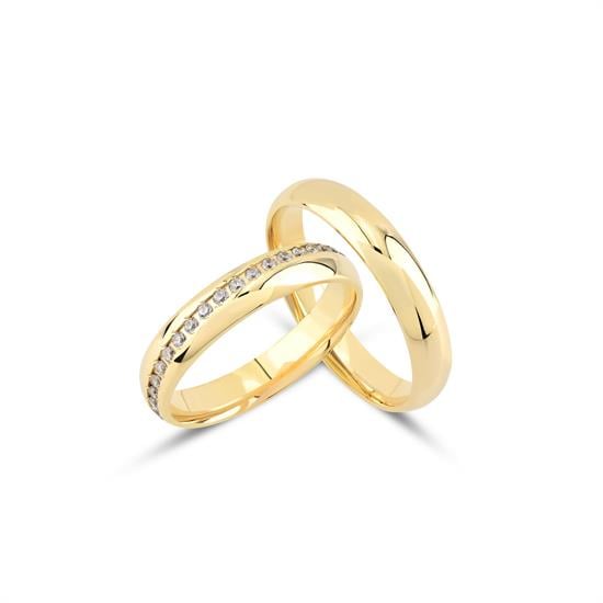 İçi Boş Klasik Taşlı Çift Alyans