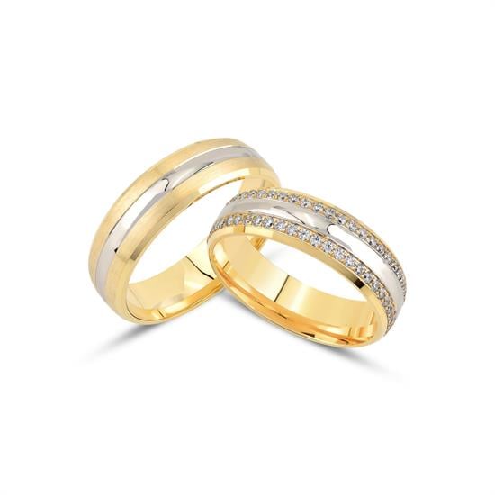 İçi Boş Özel Tasarım Taşlı Çift Alyans