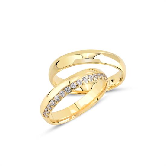 İçi Boş Klasik Taşlı 14 Ayar Çift Alyans