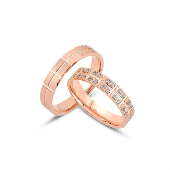 İçi Boş Rose Altın Özel Kesim Çift Alyans