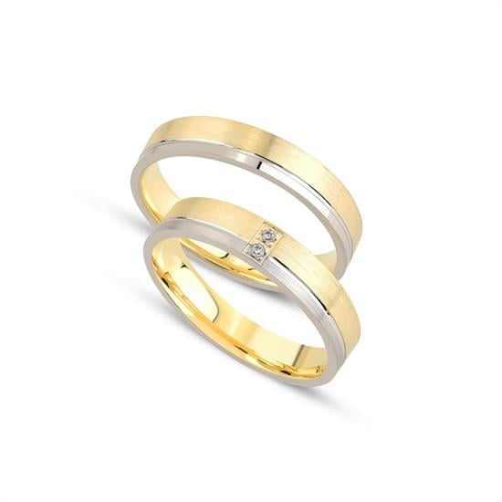 Çift Taşlı 14 Ayar İçi Boş Çift Alyans