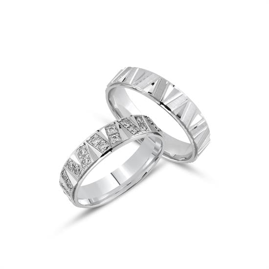 İçi Boş Çift Alyans 14 Ayar Beyaz Altın