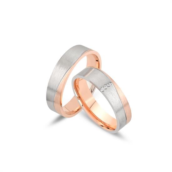 İçi Boş Çift Alyans Rose ve Beyaz Altın