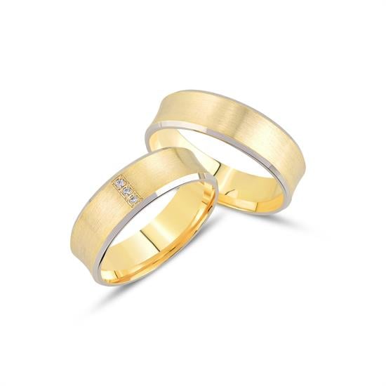 İçi Boş Çift Alyans Üç Taşlı 14 Ayar Altın