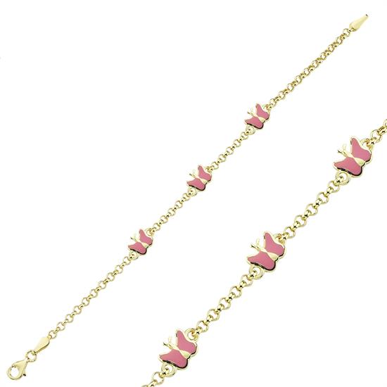 Pembe Kelebek Çocuk Bilekliği 14 Ayar Altın