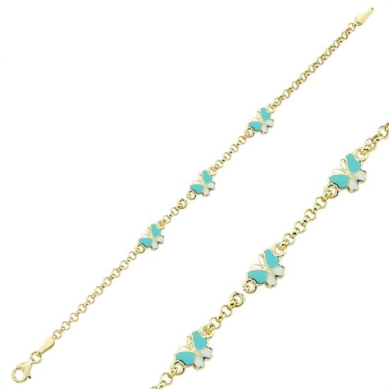 Mavi Beyaz Kelebek Çocuk Bilekliği 14 Ayar Altın