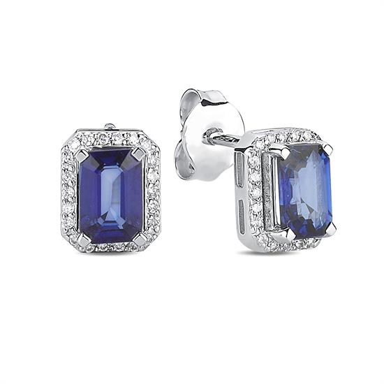 Pırlanta Safir  Küpe 1.30 Ct