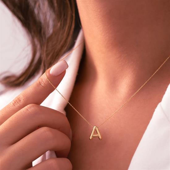 A Harfi Balon Model 14 Ayar Altın Kolye