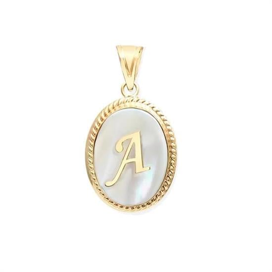 A Harfi Sedefli 14 Ayar Altın Kolye Ucu
