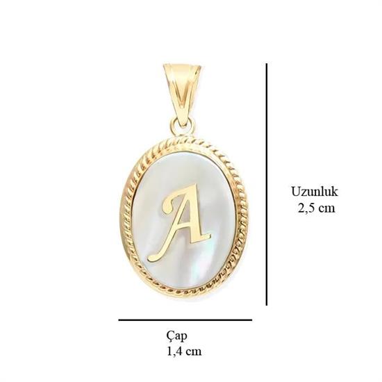 A Harfi Sedefli 14 Ayar Altın Kolye Ucu
