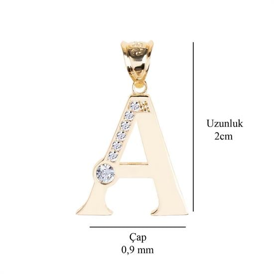 A Harfi Taşlı 14 Ayar Altın Kolye Ucu