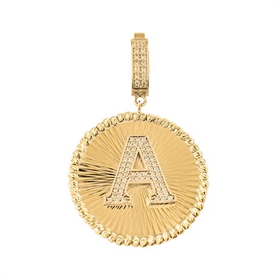 A Harfi Taşlı Yuvarlak 14 Ayar Kolye Ucu