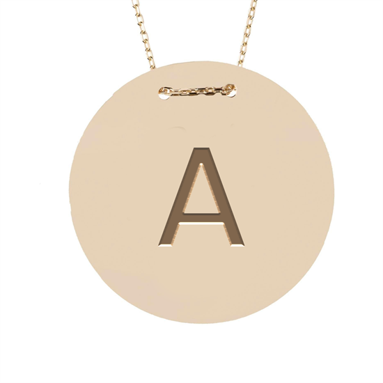 A Harfi Yuvarlak Plaka 14 Ayar Altın Kolye