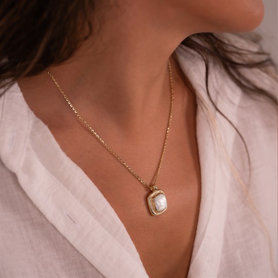 Cetaş Taşlı Sedef Mineli 14 Ayar Altın Kolye