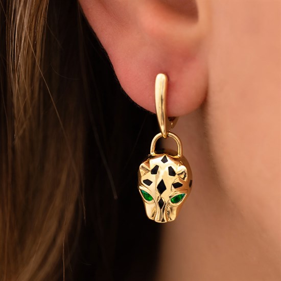 Cetaş Bir Dilek Tut Panter 14 Ayar Altın Küpe