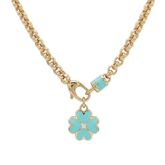 Cetaş Eterna Mavi Mineli Yonca 14 Ayar Altın Kolye