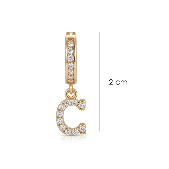 Sallantılı Taşlı C Harfi 14 Ayar Altın Küpe