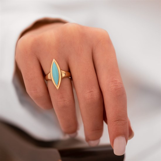 Cetaş Firuze Mineli 14 Ayar Altın Yüzük