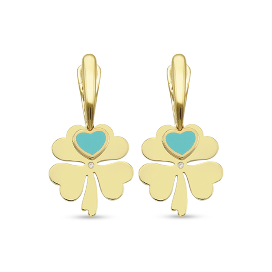 Cetaş Fortuna Mineli Yonca 14 Ayar Altın Küpe