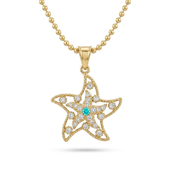 Taşlı Yıldız Kolye Altın 14 Ayar