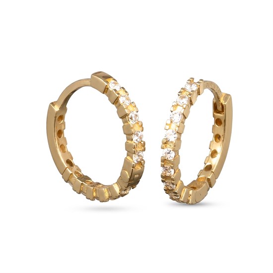 Sıra Taşlı Halka Küpe 14 Ayar Altın