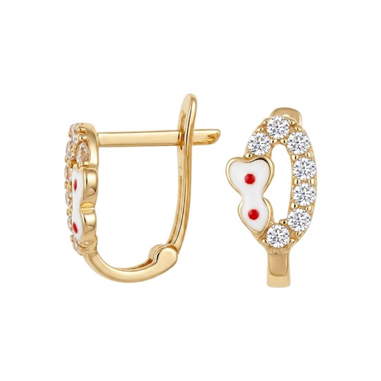 Beyaz Taşlı Kalp Mineli Klips Kilitli Çocuk Küpe 14 Ayar Altın