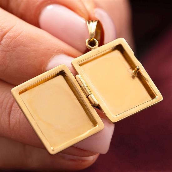 Açılabilir Kapaklı Dikdörtgen 14 Ayar Kolye Ucu