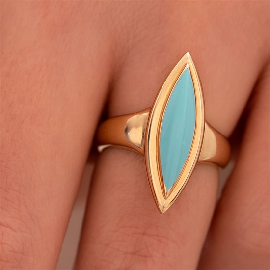 Cetaş Firuze Mineli 14 Ayar Altın Yüzük