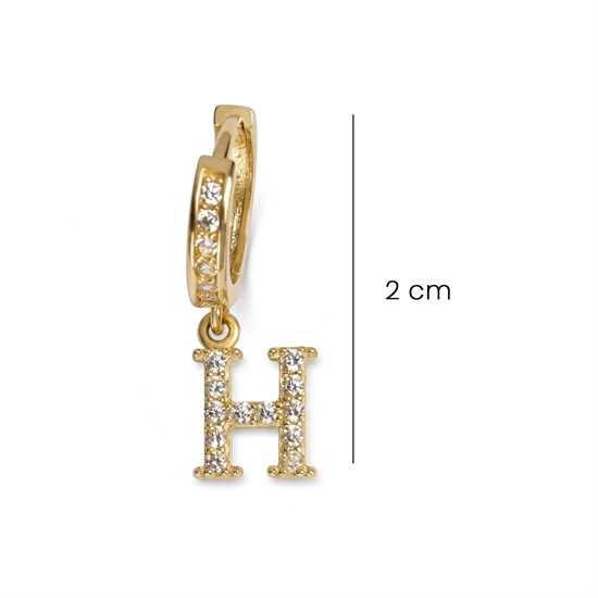 Sallantılı Taşlı H Harfi 14 Ayar Altın Küpe