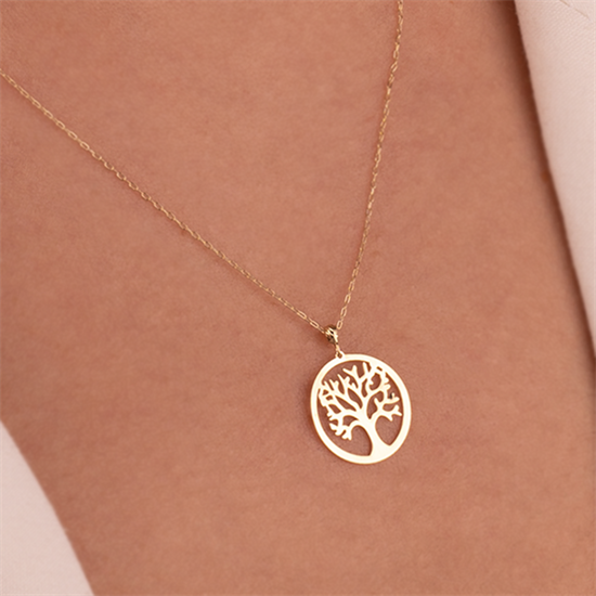 Ağaç Figürlü 14 Ayar Altın Minimal Kolye