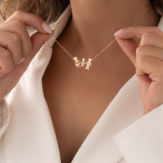 Aile Figürlü 14 Ayar Altın Kolye