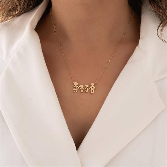 Aile Figürlü 14 Ayar Altın Kolye