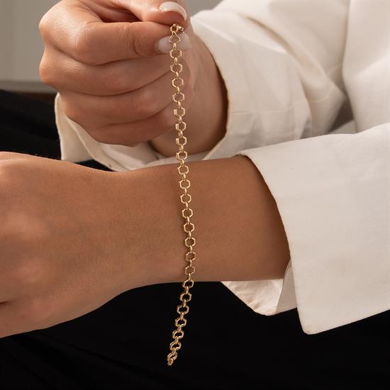 Altıgen Halkalı 14 Ayar Altın Bileklik