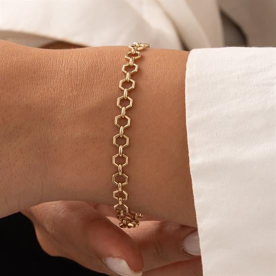 Altıgen Halkalı 14 Ayar Altın Bileklik