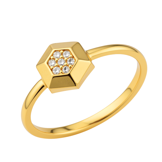 Altıgen Taşlı 14 Ayar Altın Yüzük